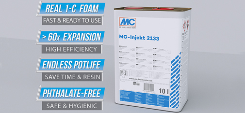 La résine d'injection mono composant MC Injekt 2133 est un produit fiable qui ne nécessite aucun mélange ou préparation important, ce qui permet de l'utiliser facilement et instantanément.